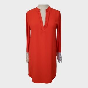 VINTAGE Christian Caliendo USA shift dress Red with lace knee length SZ S